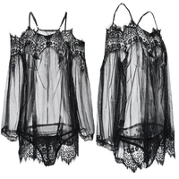 lace off the shoulder nightdress suit mesh yarn perspective one word shoulder small condole belt appeal underwear suit
