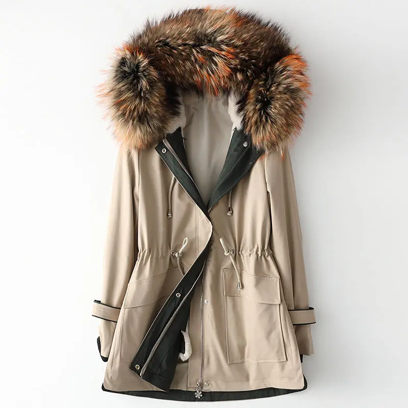 

Natural Real rabbit fur Hooded Woman Winter Mulher parkas Women's Jacket mink collar thicken warm Coat