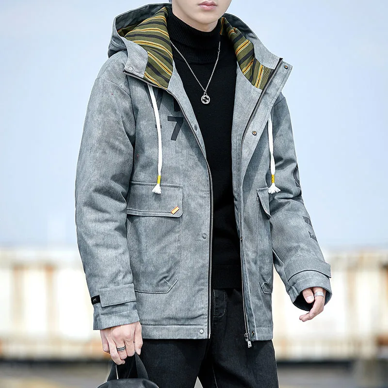 2021 New Men's Autumn and Winter Printing Casual Fashion Loose Thick Tooling Short Padded Jack