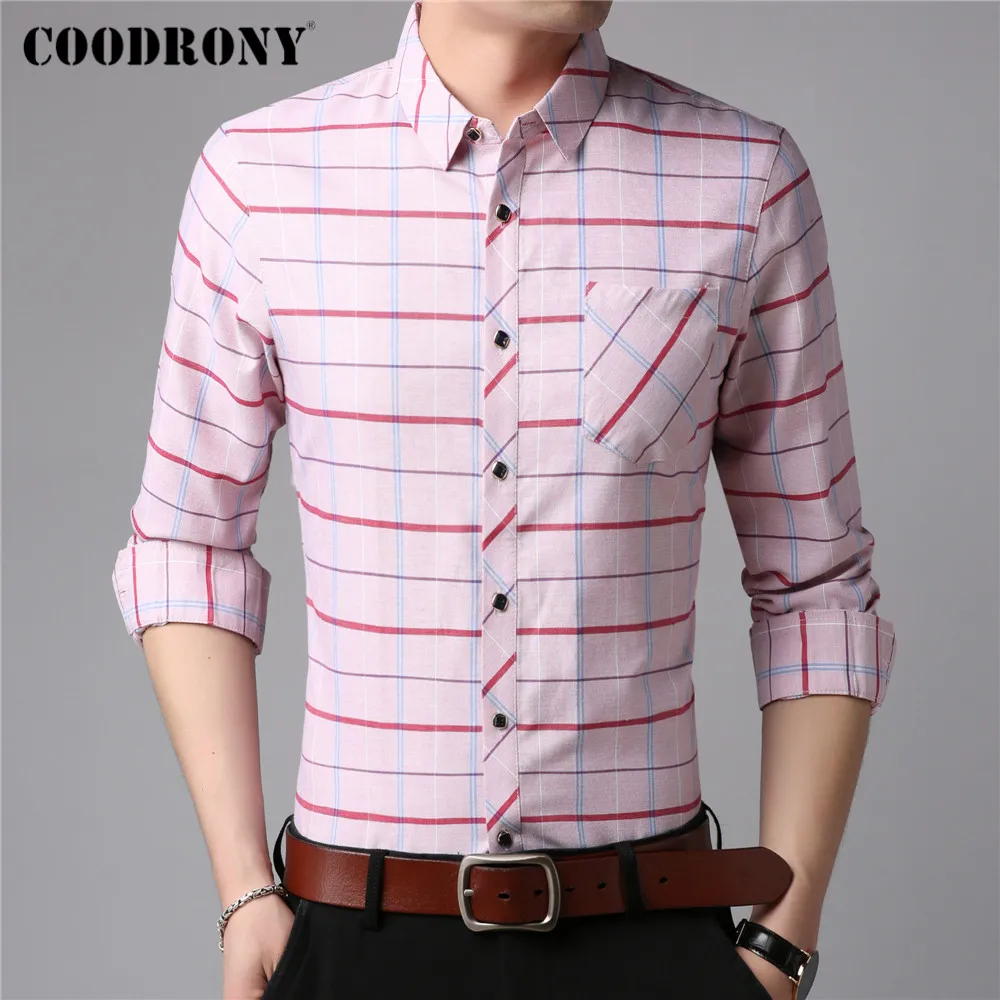 COODRONY Brand Spring Autumn New Arrival Slim Fit Business Casual Long Sleeve Plaid Shirt Men High Quality Cotton Clothing C6162