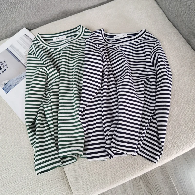 

Kids Round Neck Autumn Spring Tees Striped Full Long Sleeve T-shirts for Boy Girl Children's Fashion Cotton Underwear Tops