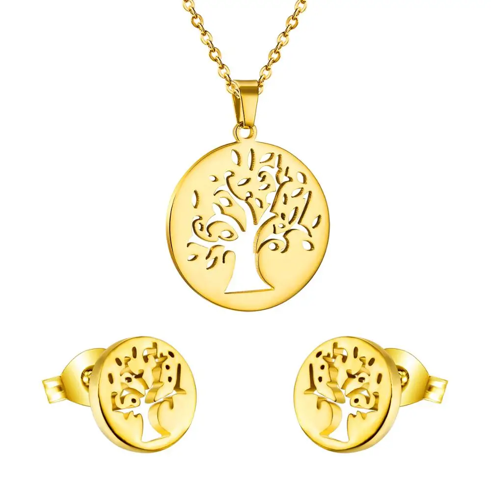 

LUXUKISSKIDS Vintage Big Tree Gold Pendant Necklace With Earrings Women Dubai Indian Jewelry Set For Women Girls Jewelry Gift