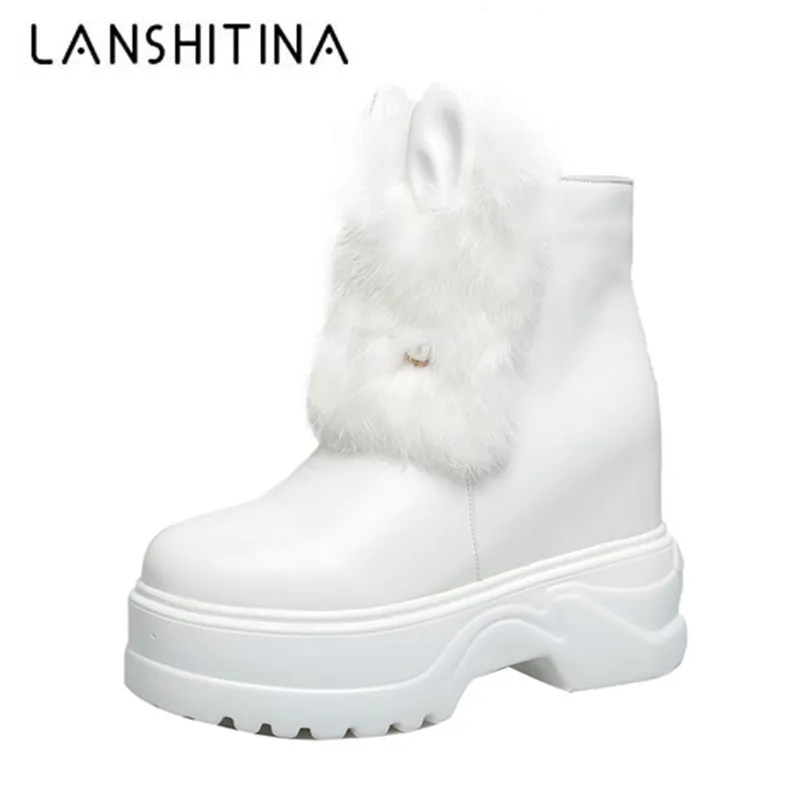 

Женские кожаные ботинки на массивном кроличьем меху, зимние теплые ботинки, ботинки до щиколотки на толстой подошве, 2020