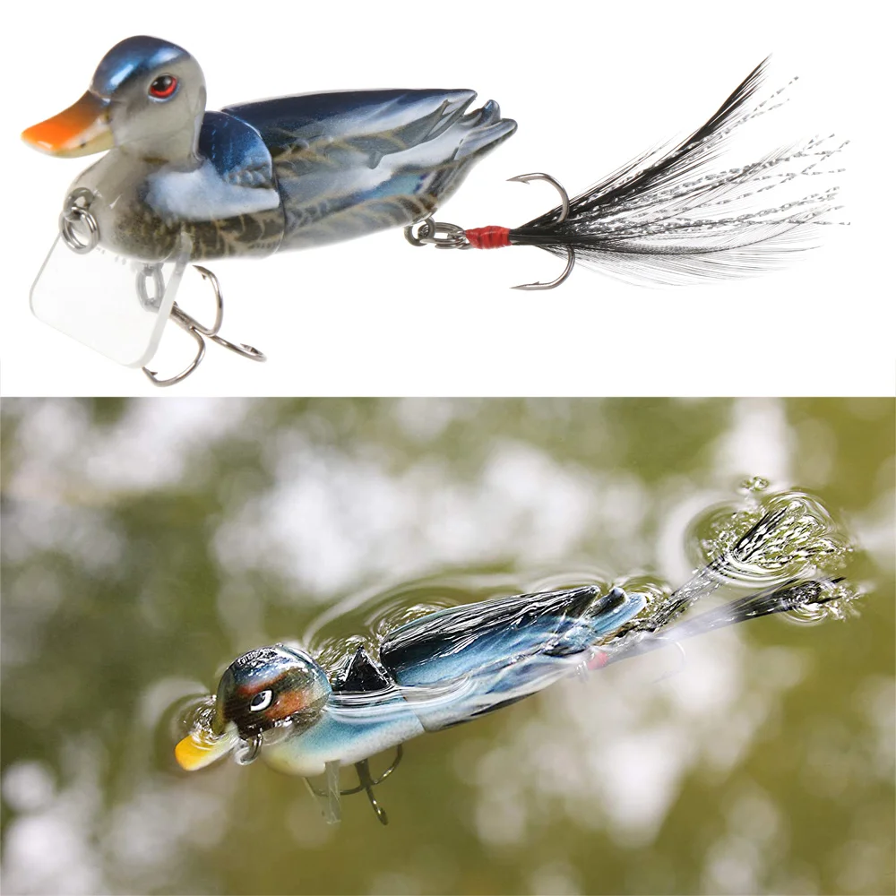 

1PC 3D Lifelike Duck Shaped Lures With Sharp Hook Tassel Tail Bass Floating Bait Multi Jointed Swimbait Topwater Fishing Tackle