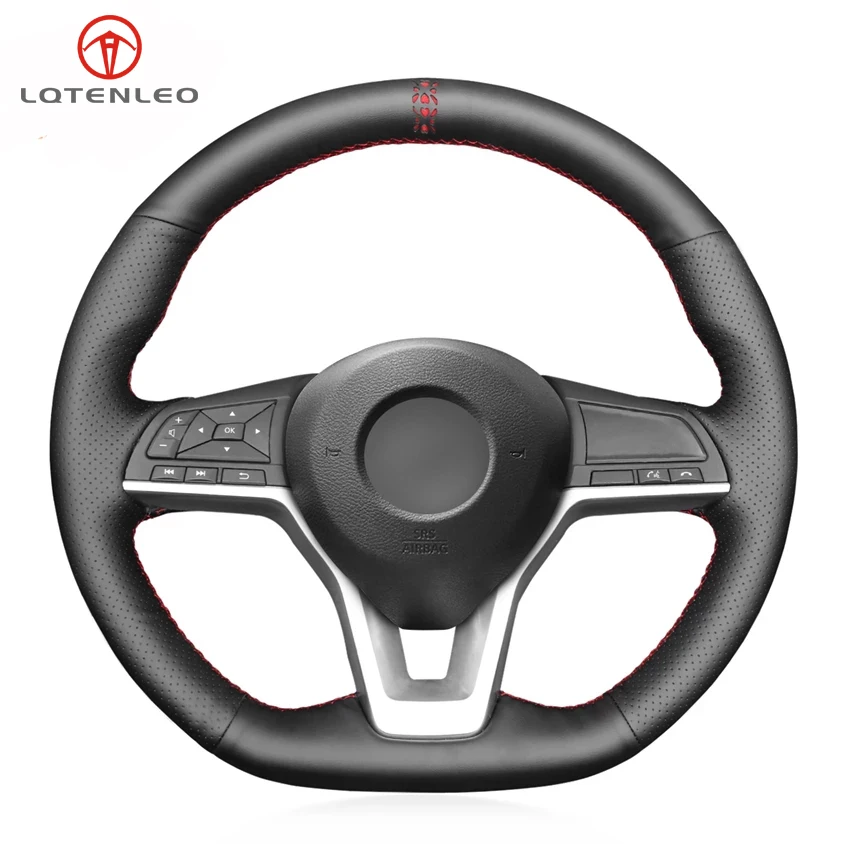 

LQTENLEO Black Genuine Leather Car Steering Wheel Cover For Nissan X-Trail Qashqai Rogue Leaf Kicks Micra 2016-2020 March Altima