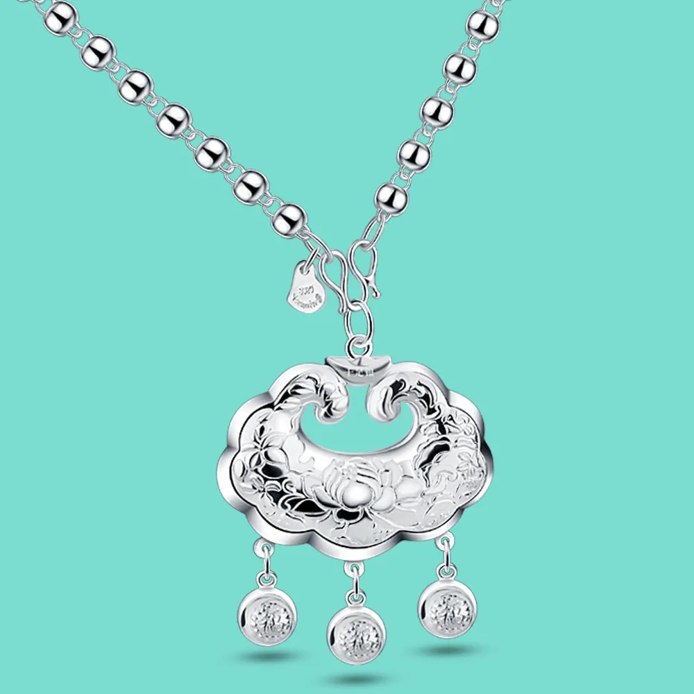 Женское Ожерелье в этническом стиле серебро 925 пробы подвеска с китайским замком