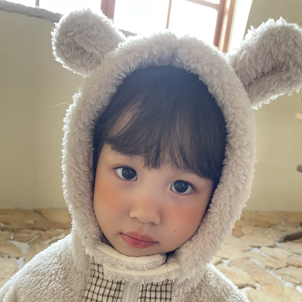 

Bear Plush Hat for Fashio Boys and Girls 2021 New Cute Rabbit Ear Sweet Girls Lambwool Hats Children Infant Baby Thicken Caps