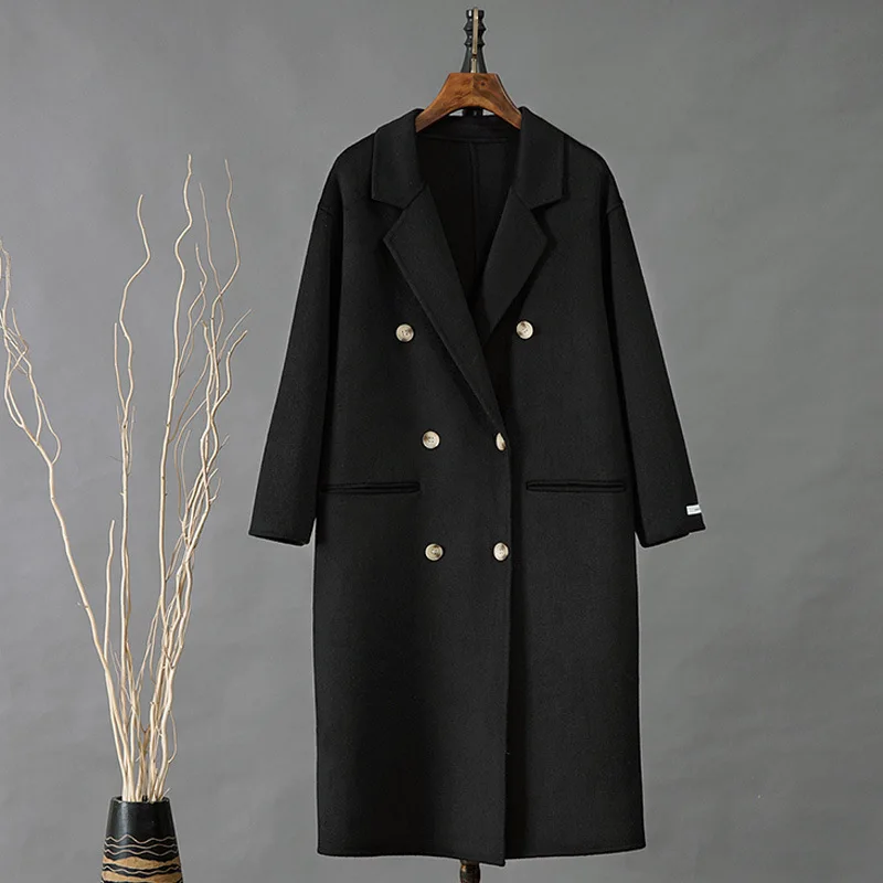 Popodion 2021 Double-sided Wool Coat Mid-length Loose Casual Solid Color Over-the-knee Woolen Coat ROM80335 enlarge