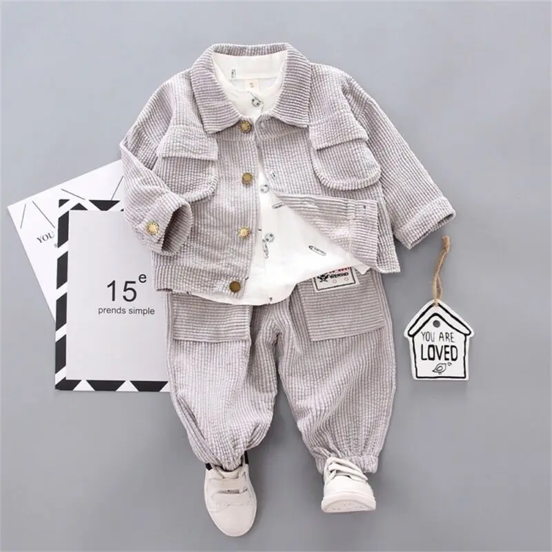 Child Toddler Fashion Autumn Long Sleeve Corduroy work wind Outfits Warm Jacket Coat + Shirt+ Pants Leggings Kids Baby Boy Girl | Детская