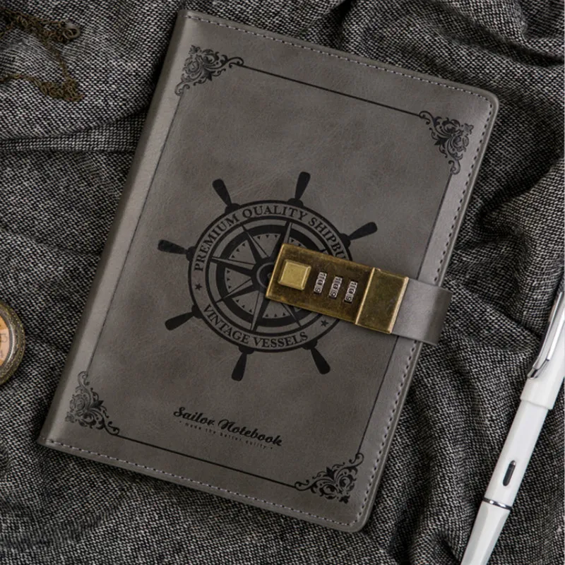 B6 Password notebook Retro creative trend classic business Lock gift PU Universal Fine art stationery Daily luxury | Канцтовары для