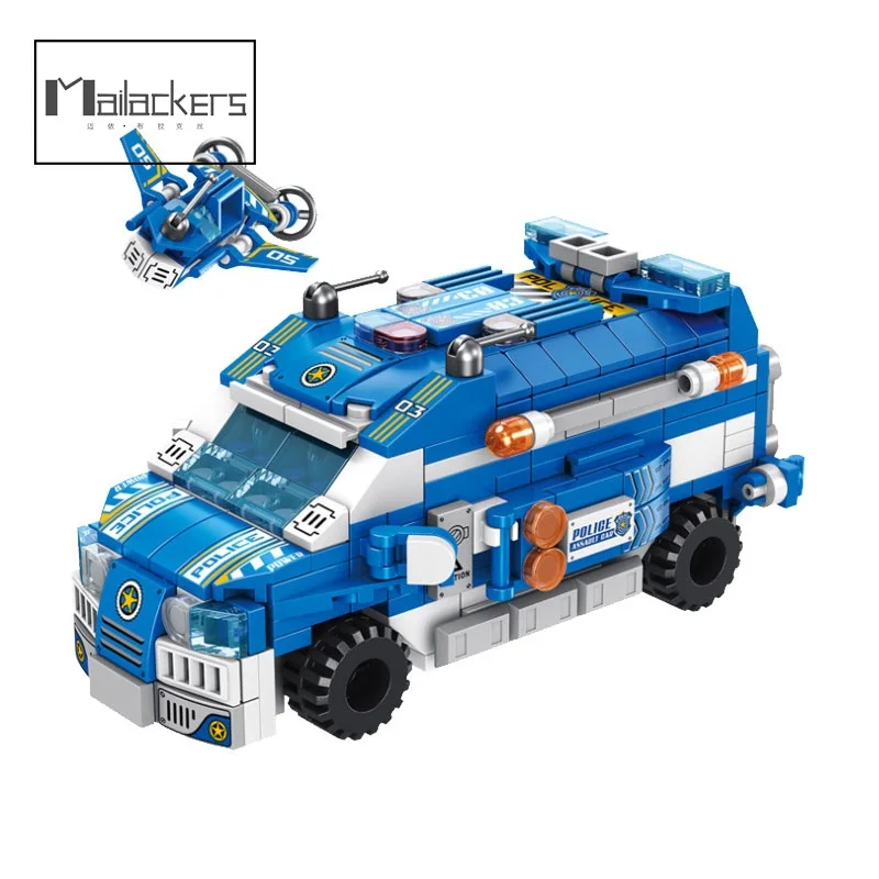 

Mailackers 569Pcs City Police Vehicle Command Aircraft Car Model Assembly Creative Building Blocks Toys for Children Kids