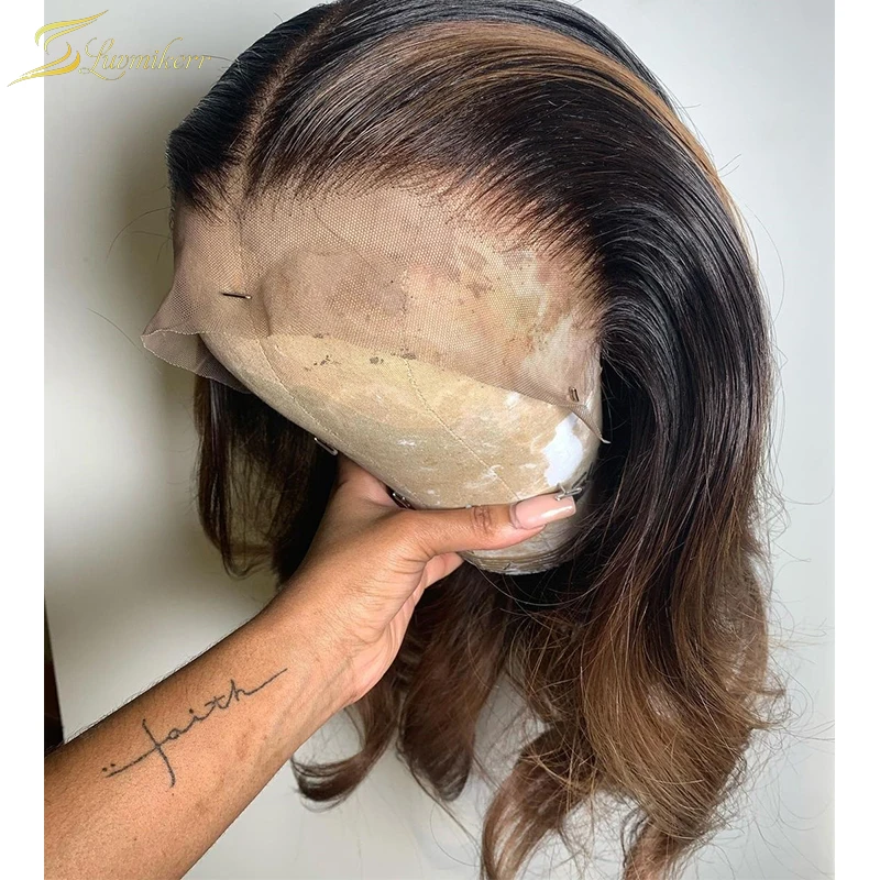 

Ombre Brown Colored Human Hair Wigs Highlight Water Body Wave Lace Front Wig Pre Plucked 13x6 Full HD Lace Frontal Wig Blonde 30