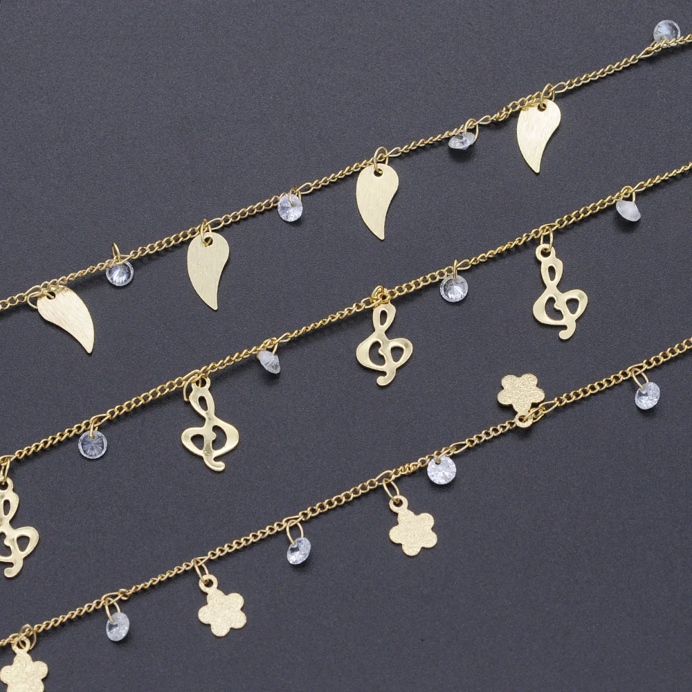 30 м/лот Позолоченные CZ Листья музыка цветок очарование Сделай Сам цепочки для