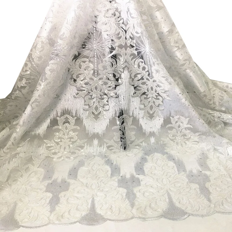 

African Lace Fabric 2020 High Quality Sequins Embroidery Nigerian Lace Fabrics For Women French Mesh Lace Fabric F200311