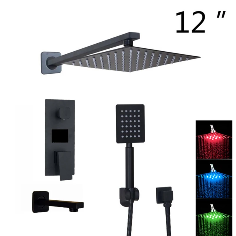 12 LED 3 Way KEMAIDI Ванная комната душевой кран 3 функции черный цифровой смесители для душа набор осадков Насадки для душа 2 Цифровой оптический кабель Дисплей смесителя - Цвет: 12 LED 3 Way