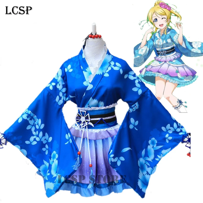 LCSP LoveLive! Эли аясе Элли юката Awaken японский костюм для косплея Аниме Любовь live кимоно Униформа полный комплект одежды