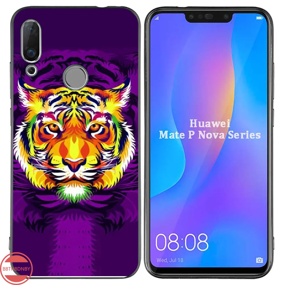 Голова тигра черный мягкий чехол для телефона из ТПУ Huawei Enjoy 7 7s 8 8e 9 9e 10 plus P8lite 2017