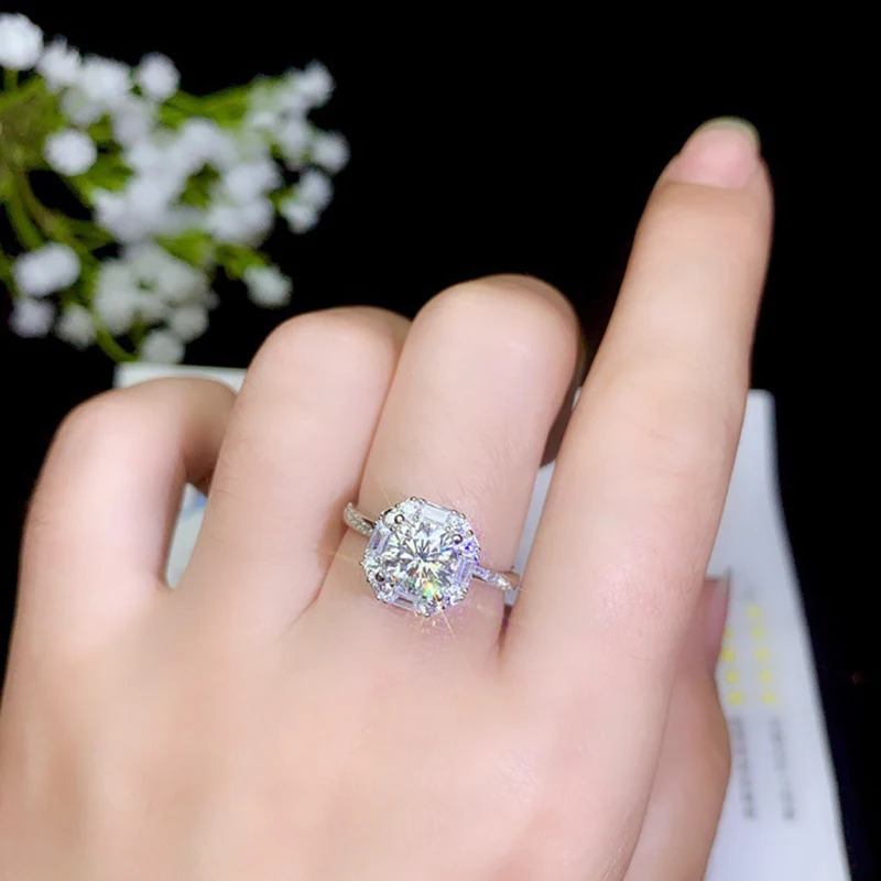 BOEYCJR 925 серебро 1ct D Цвет Moissanite VVS обручальное свадебное кольцо с бриллиантом с национальным сертификатом для женщин