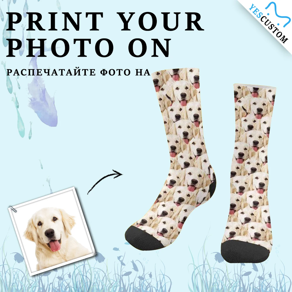 

M Yescustom Custom Dog Face Personalized Sublimated Crew Unisex Novelty Socks with Design Photo Print For Cat Pup Pet Lovers