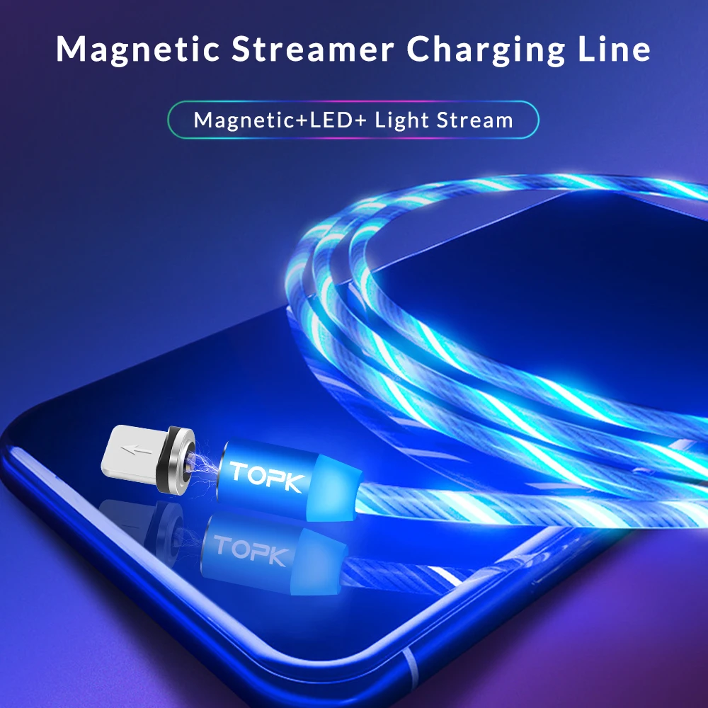 Магнитный кабель Micro USB Type C TOPK для iPhone XR Xs MAX 8 7Plus 5 с функцией быстрой