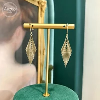 aazuo real 18k yellow gold none stone diamond shape long tassels hoop earrings gifted for women advanced wedding party au750