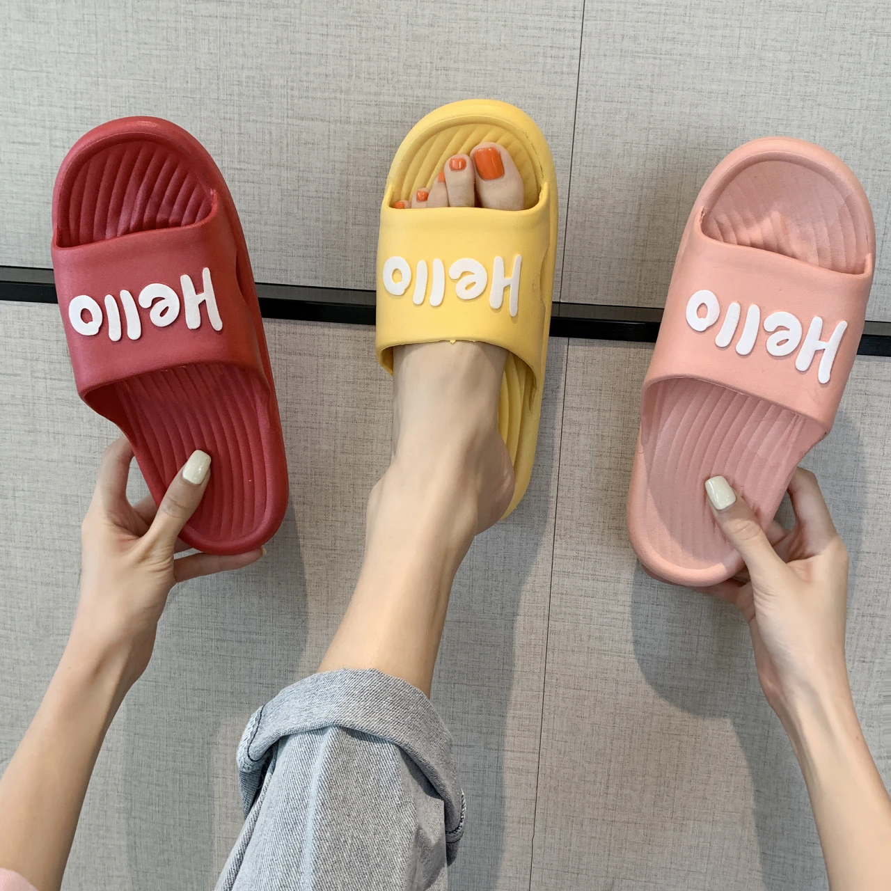 

2021 summer new style Korean cute letter slippers women's shoes outer wear sandals and one word home shoes