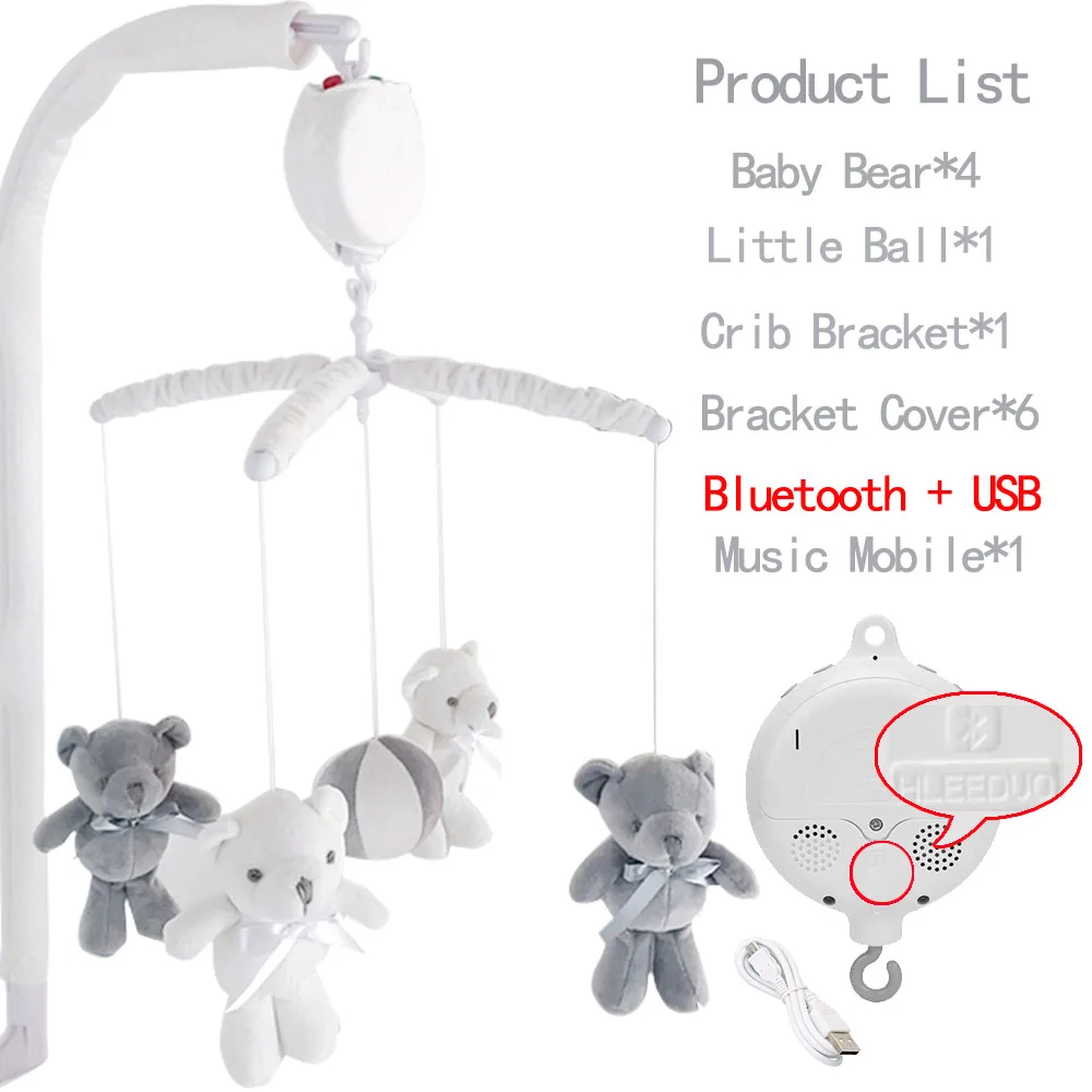 13Pcs Bear Baby Rattles Crib Mobile White Rattles Bracket Set 0-12M Baby Toys Remote Controll Clockwork Music Box Bed Bell Toy - Цвет: WJ3329F