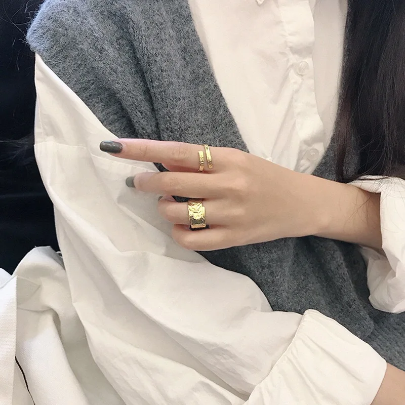 Широкое кольцо 100% 925 пробы серебро Открытое для Для женщин INS золотистого и