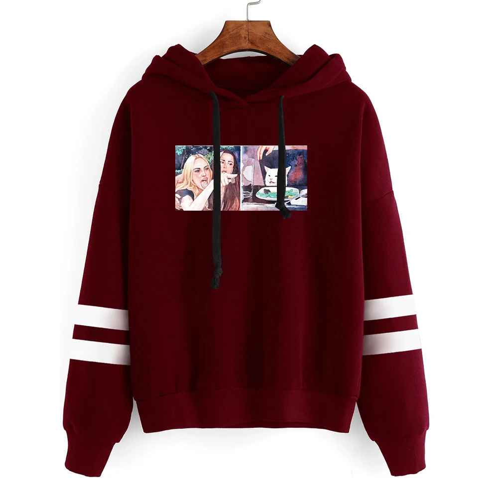 Женская толстовка с рисунком кошки Повседневные пуловеры на столе свитшоты в