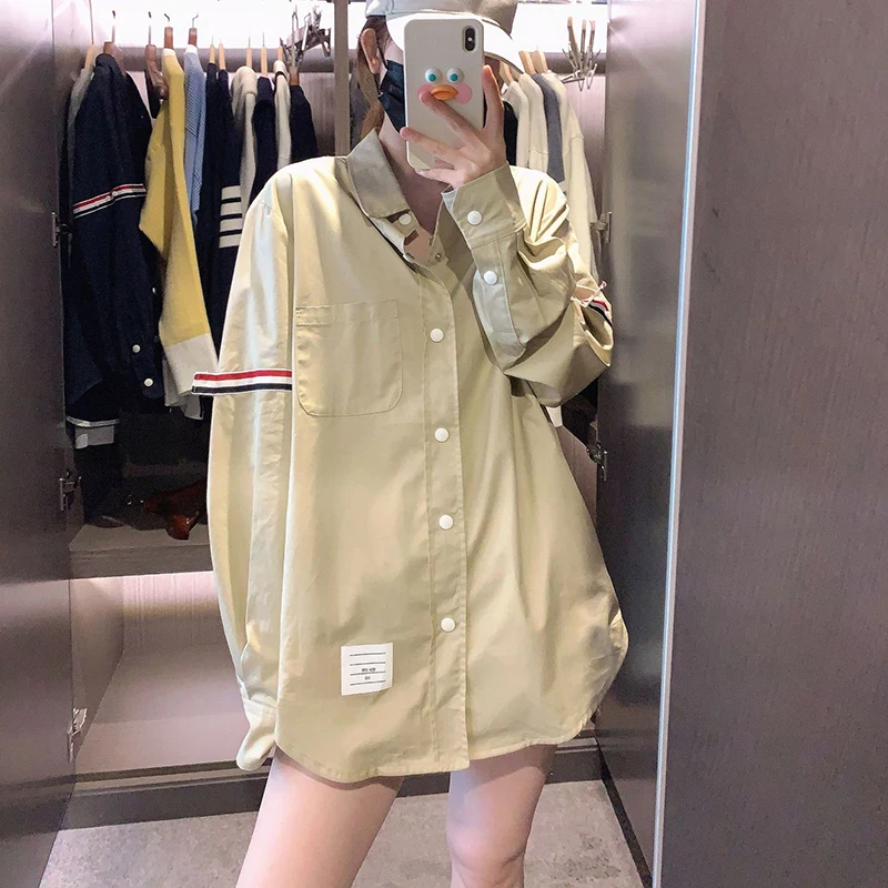 

Новинка осени 2021, стильная женская рубашка, Свободная Повседневная Блузка в западном стиле для пар с длинным рукавом, мужские и женские блуз...