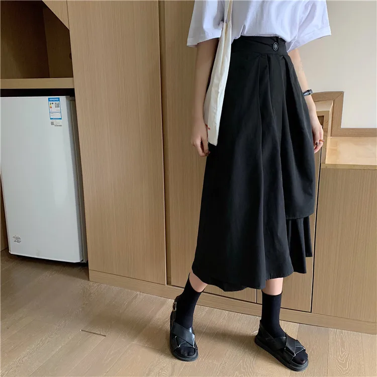 

Lrregular Skirts 2021 Summer New Ladies Mid-Length All-Match A-Line Skirt Sweet Cute Korean Style Stitching High Waist Skirt
