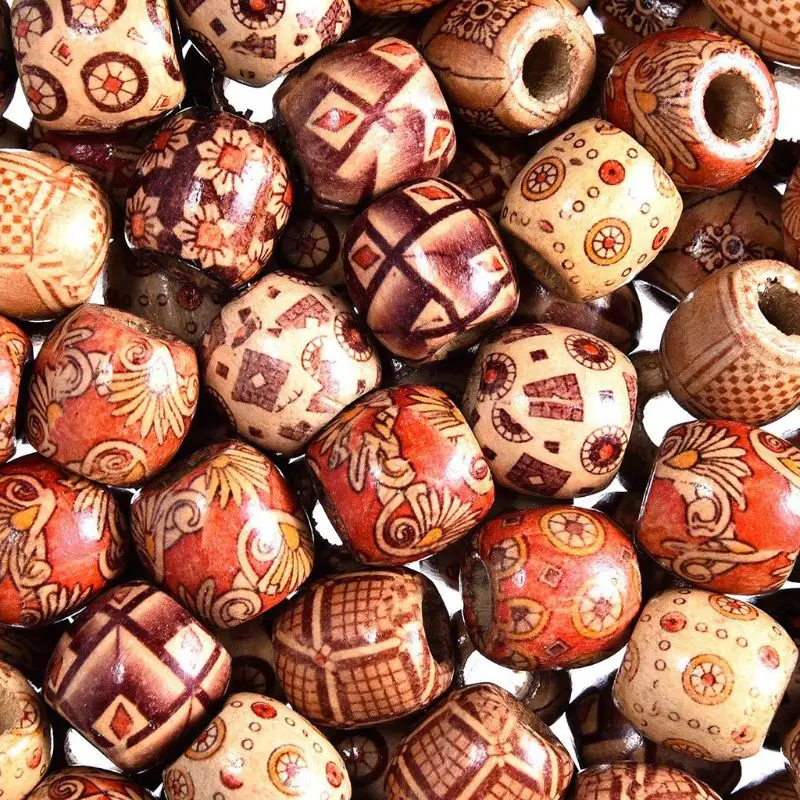 50 шт Смешанные Окрашенные барабаны деревянные бусины для волос дреды плетение DIY