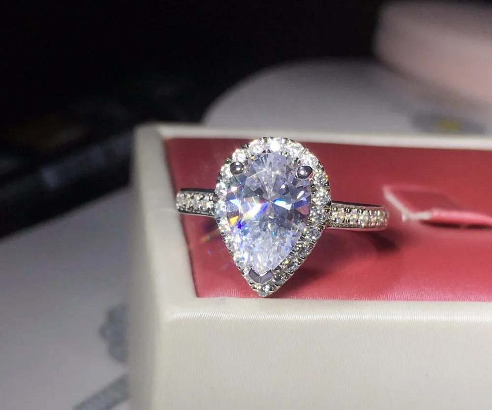 TR105 роскошный стиль 3 карат SONA Gem Pear Cut обручальные кольца для женщин кольцо с