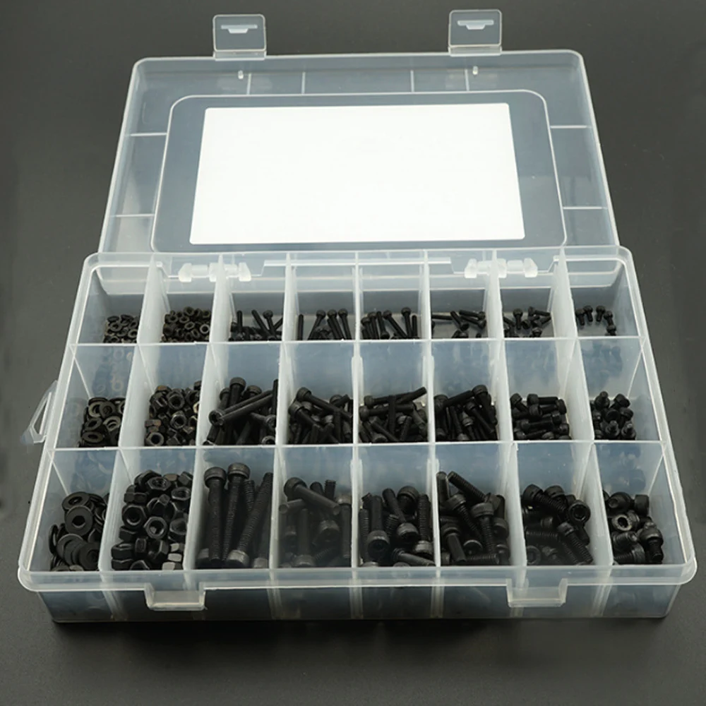 

New M2 M3 M4 M5 Hex Socket Screw Set Carbon Steel Flat Round Cap Head Screws Bolts and Nuts Assortment Kit with Storage Box