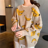 sweater women loose winter fashion 2020 o neck sweet sweater jacket batwing sleeve banana embroidery harajuku ladies pullover