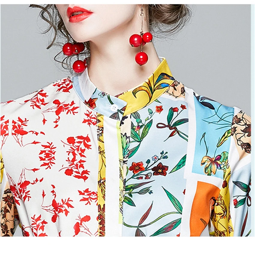 

2021 New Fashion Floral Print Vintage Dress Women Long Sleeve Casual Long Shirt Dress Elegant Designer Robe Femme With Belt