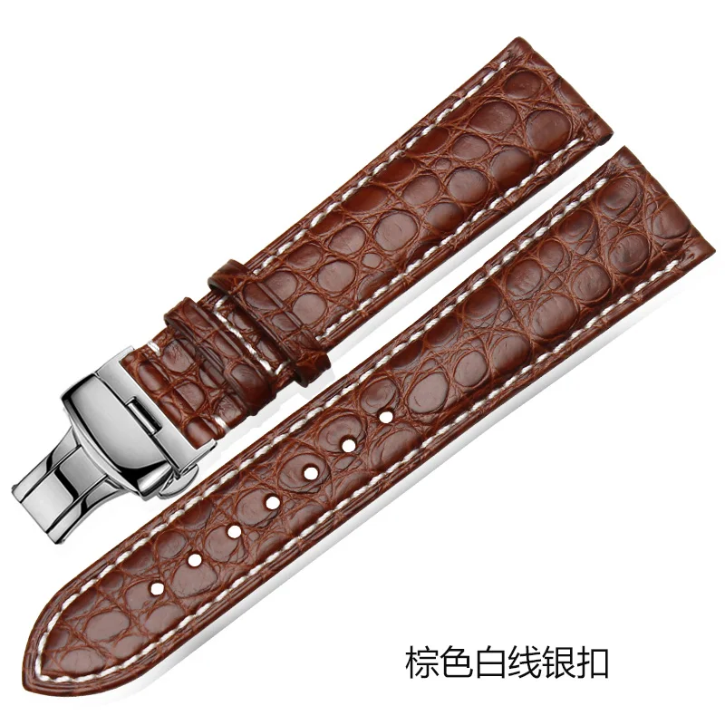 Brown2 Silver Whatch ремешок из кожи аллигатора с пряжкой-бабочкой для мужчин и женщин мягкий удобный водонепроницаемый низ черный коричневый 12 14 16 18 20 мм - Цвет ремешка: Brown2 Silver