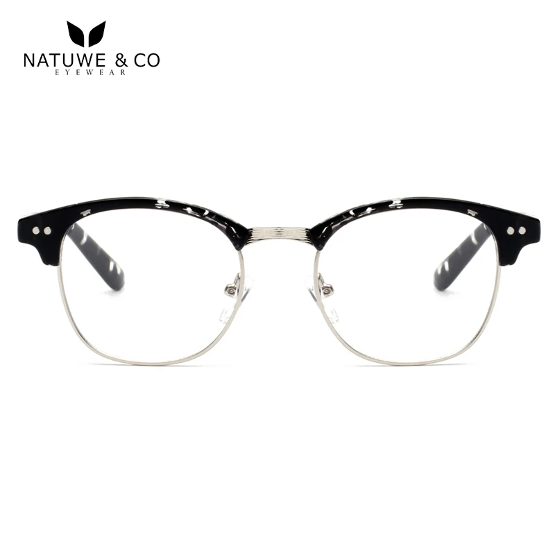 

Natuwe&Co Retro Half Frame Computer Eyeglasses Fashion Rice Nail Rectangle Glasses Men Marble Frame E55