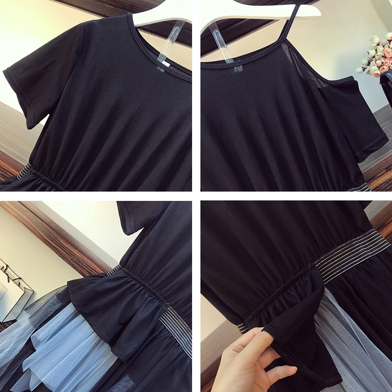 Летнее повседневное женское платье Trytree 2020 Сетчатое лоскутное с круглым вырезом