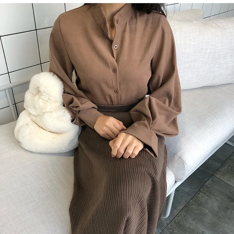 Gaganight Новая Модная элегантная Офисная Женская однотонная блузка с длинным