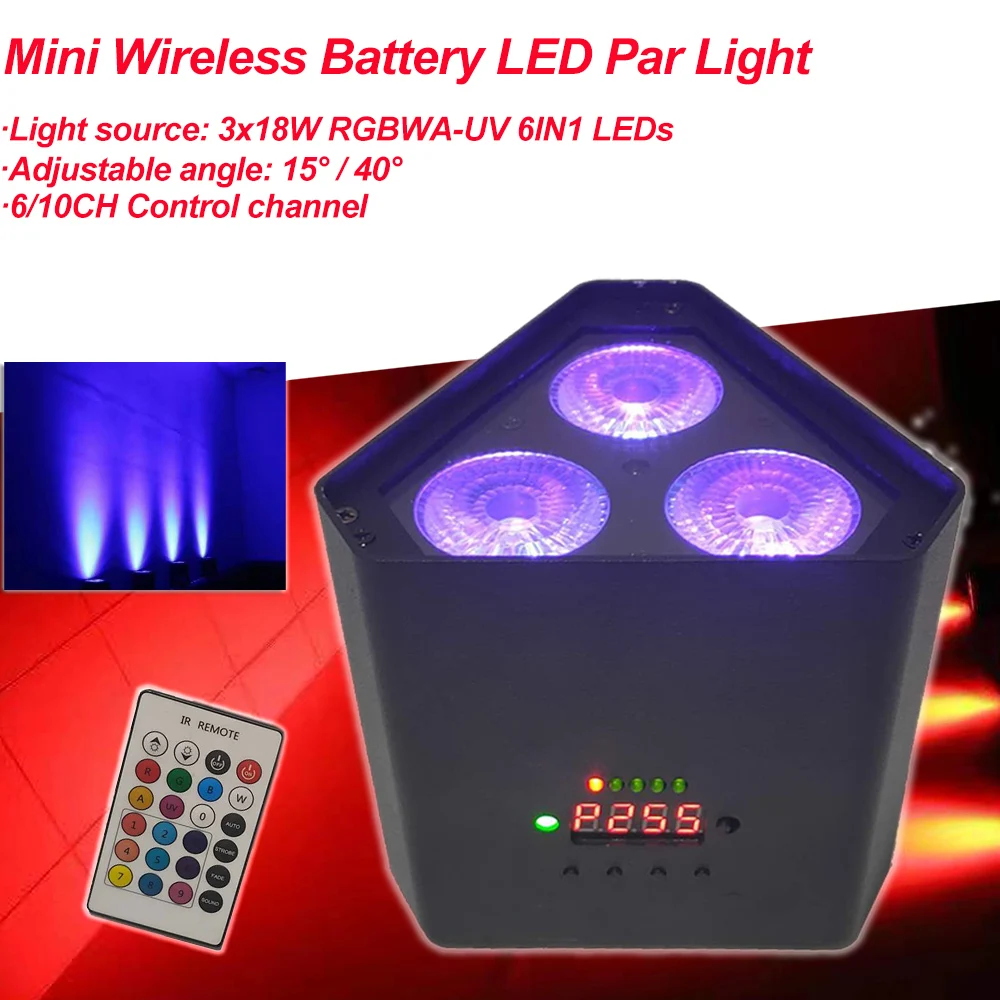 Mini Wireless Battery LED Par RGBWA UV 6IN1 LED Wash Light 3x18W High Power Bright DJ Party Christmas Stage DMX Night Uplight