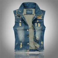 men hole design mens denim jeans vest vintage jeans sleeveless jacket men frayed blue jeans vest mens lightweight jacket m 5xl