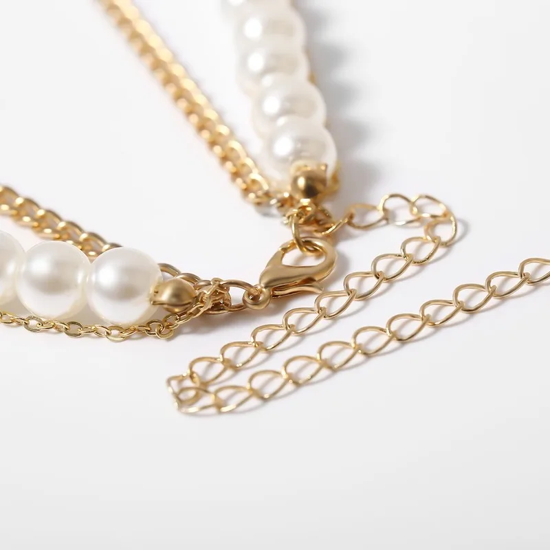 Женское колье-чокер с имитацией жемчуга длинное ожерелье золотого цвета в стиле