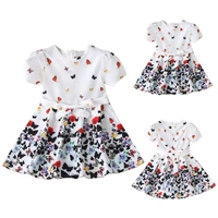 butterfly print childrens skirt round neck short sleeve white belt decoration a line summer casual loose girls costume