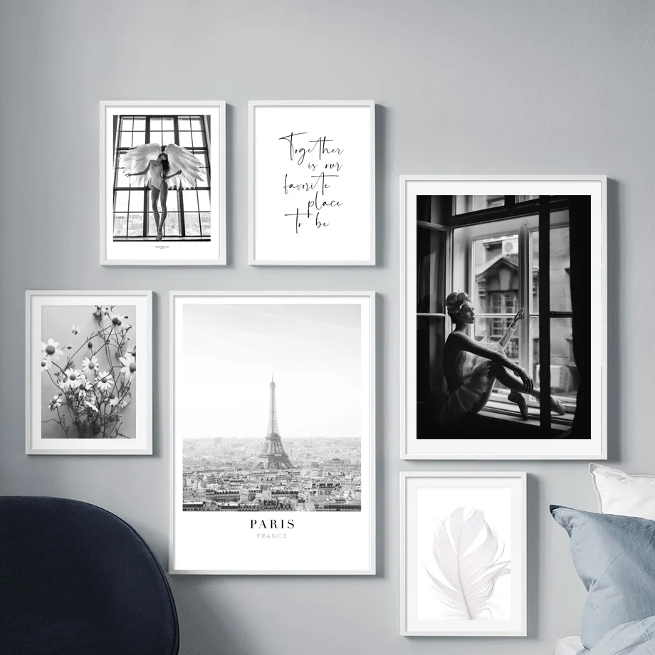 Парижская башня девушка окно перо Настенная картина с ландшафтом холст живопись