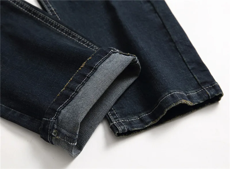 

European Men Italy Famous Brand Navy Jeans Pants Men Slim Jeans Zipper Straight Jeans Pants gentleman Black Hole Jeans for Men