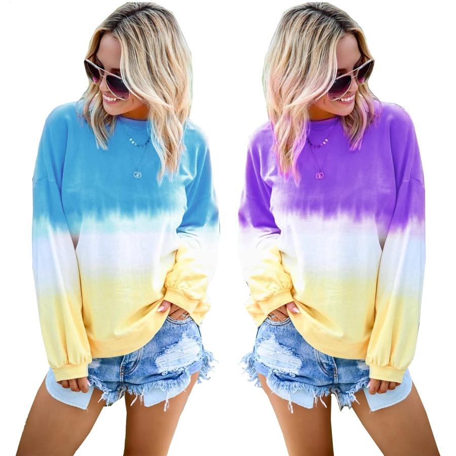 Женские радужные худи размера плюс, Осень-зима, толстовка с принтом Tie Dye, Женская Повседневная Свободная уличная одежда, розовая, фиолетовая, желтая толстовка с капюшоном