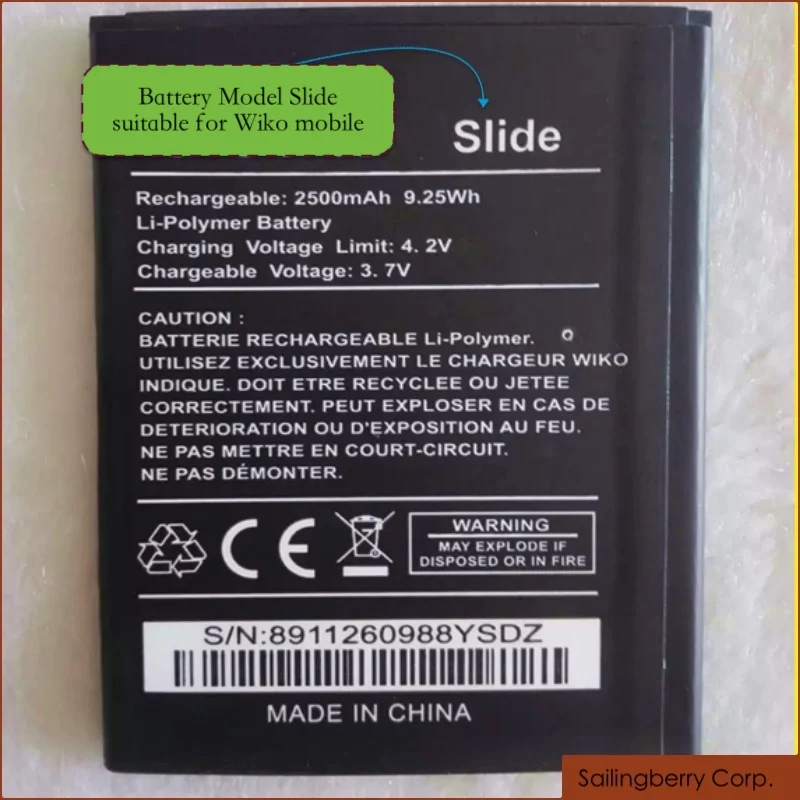 Аккумулятор подходит для WIKO mobile с батареей модели Silde|Аккумуляторы мобильных