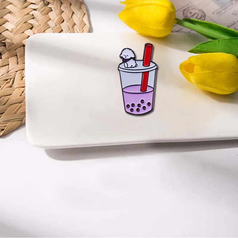 Bichon Frise Vivi милая собака Boba молоко чай эмалированная брошь-кнопка Exo KPOP Поклонники