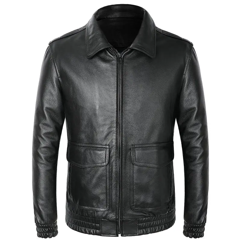 

Новинка 2021, осенне-зимняя мужская модная шуба из натурального меха, мужская кожаная куртка из натуральной коровьей кожи, деловой авиационны...